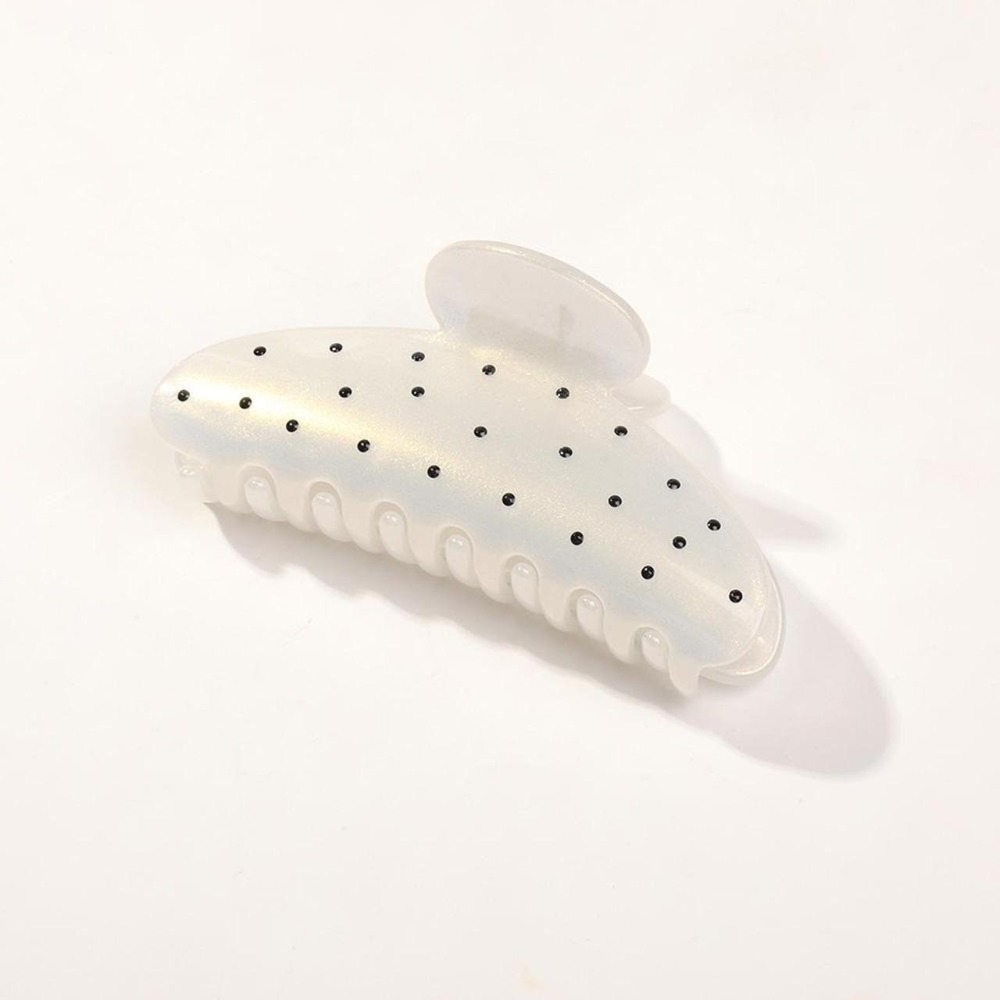 White Hair Clip with Black Polka Dots